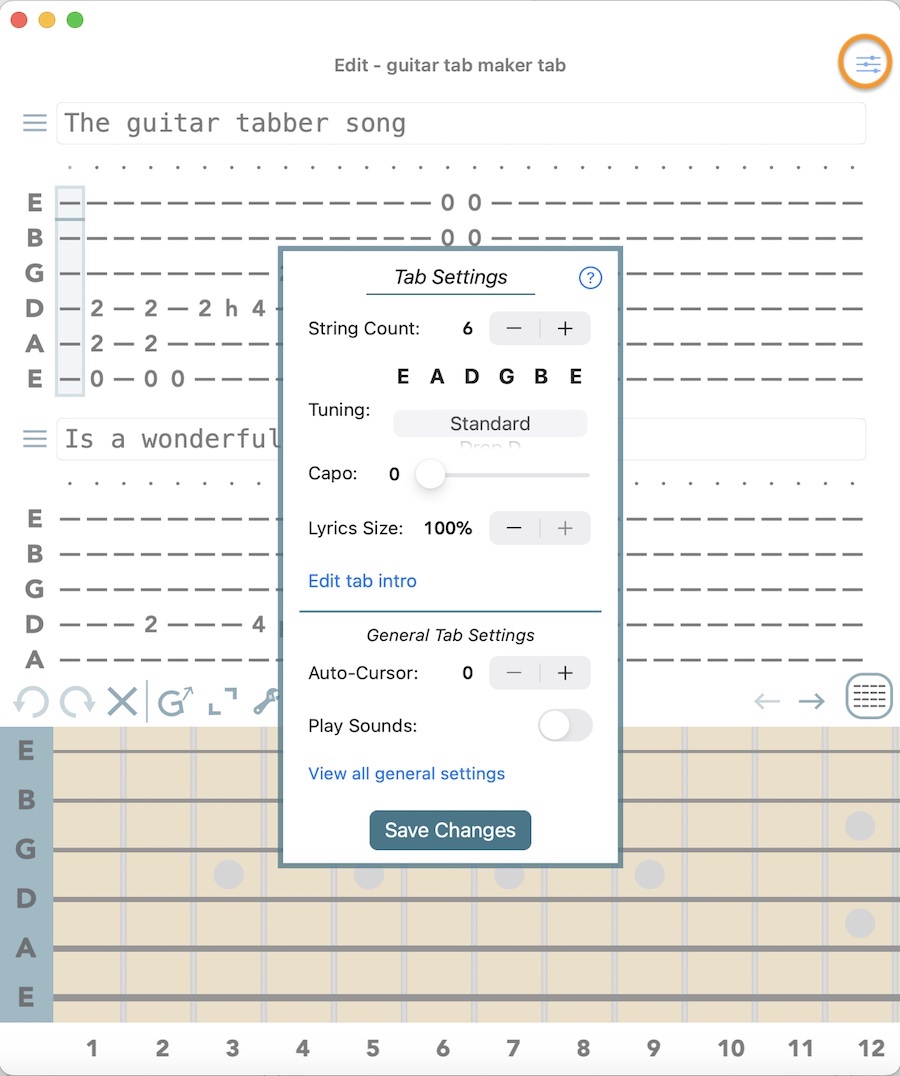 Tab Settings Example